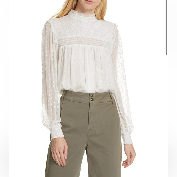 Frame Denim Tops - Frame Smocked Metallic Woven Blouse
